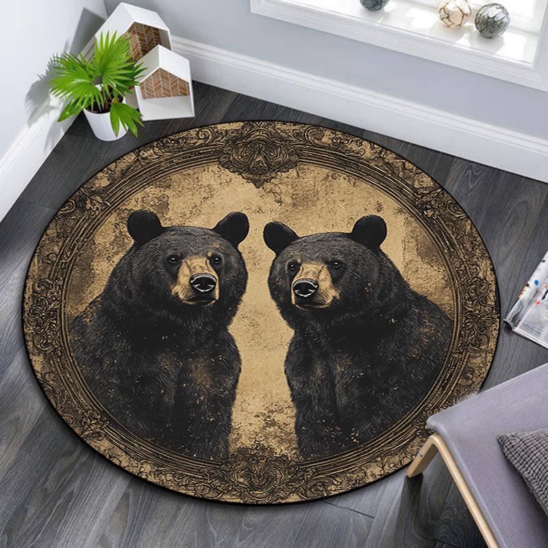 

Black Bears Round Area Rug,Carpet Rug for Living Room Bedroom Sofa Playroom Decor,Non-slip Floor Mat 80cmx80cm