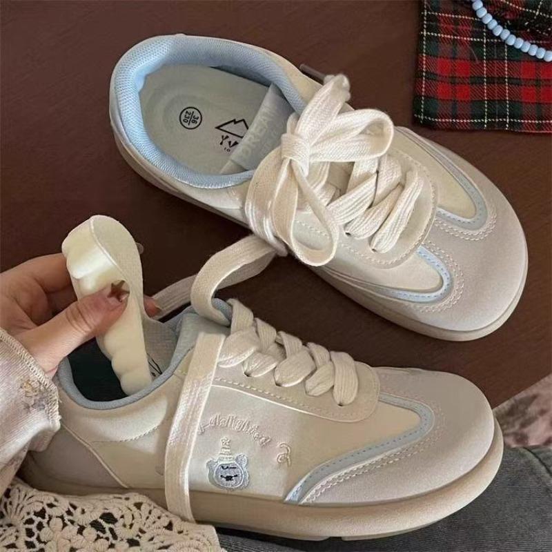 Cute puff little white shoes retro bear board shoes women's new versatile thick-soled round head