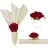 4pcs/Set Polyester Unique Simulated Rose Romantic Tableware Ornament Napkins Clasp Decorative Accessories