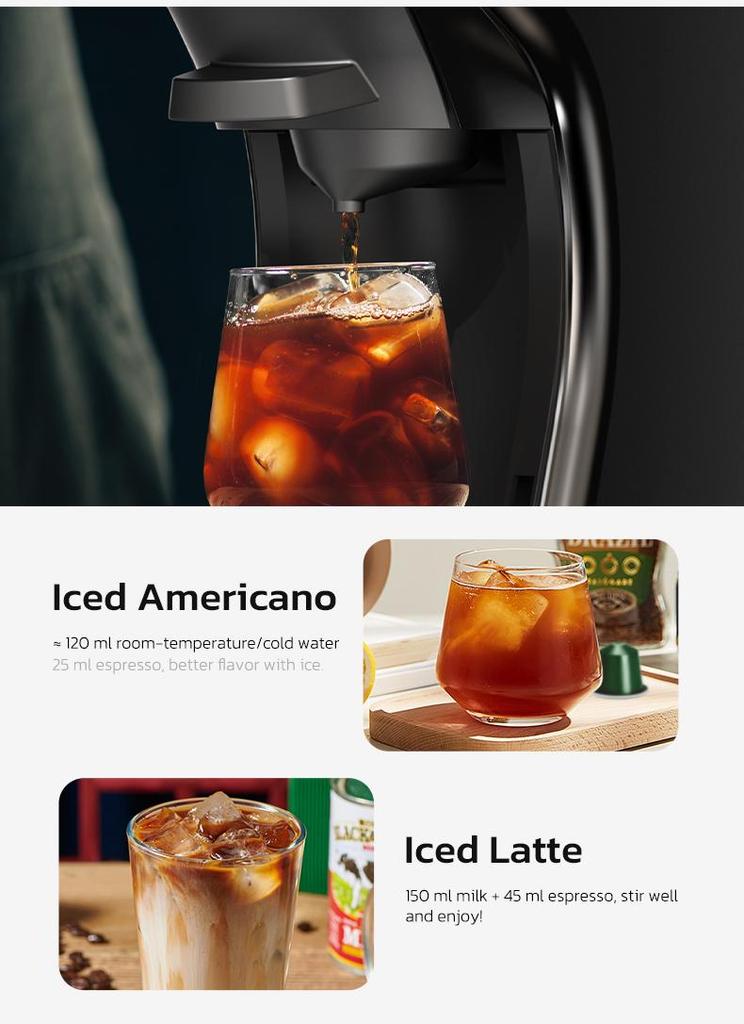 Macchina da Caffè a Capsule HIBREW H1C, Estrazione ad Alta Pressione 20Bar, Caffè Caldo/Freddo, Regolazione Acqua a 7 Livelli, Compatibile con NSDG