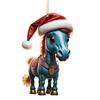 Horse Christmas Ornament Cartoon 2D Flat Horse Hanging Ornament with Santa Hat And Christmas Balls Acrylic Car Rear View Mirror Charm