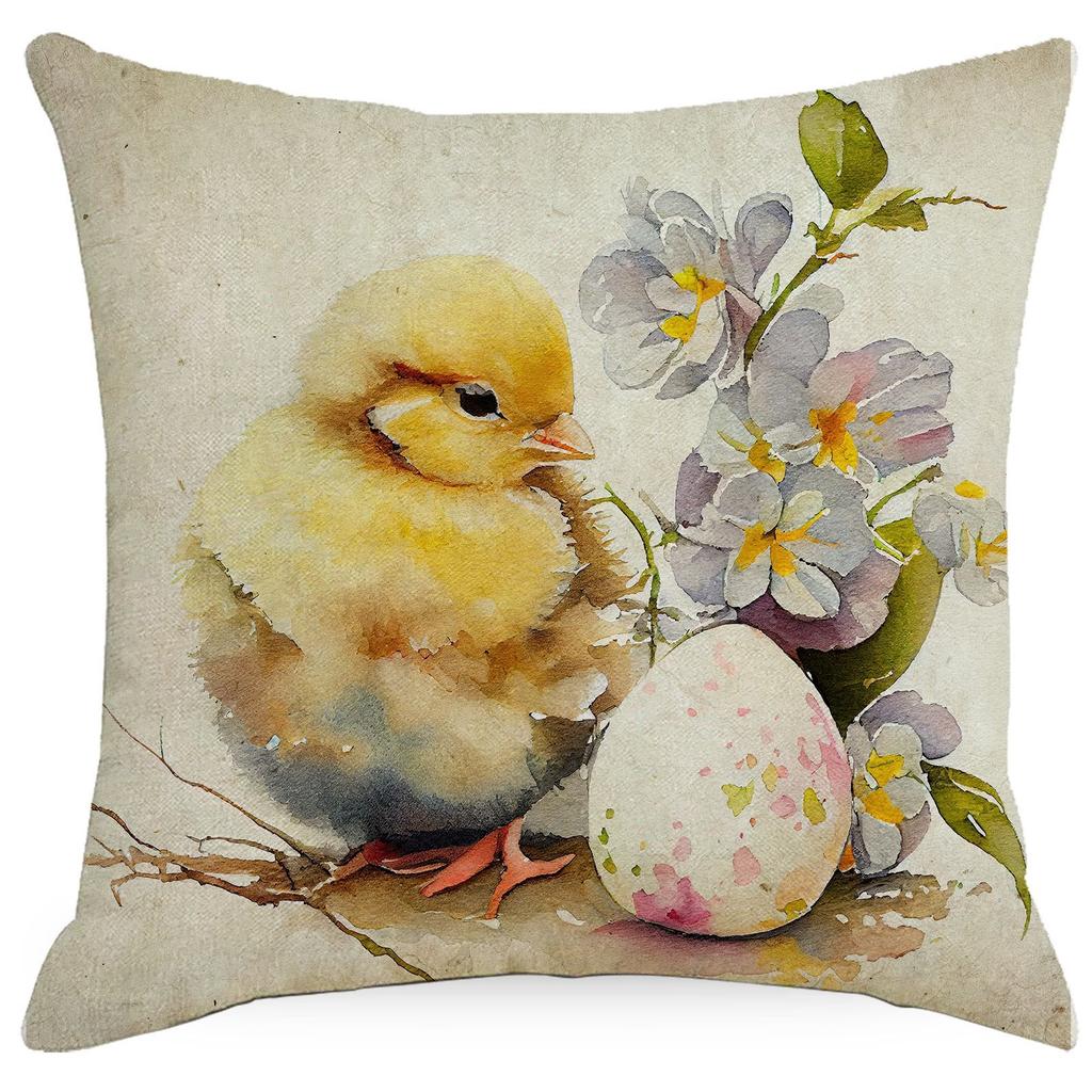 New Easter Pillowcase Retro Rabbit Easter Egg Flowers Decoration Pillow Sofa Cushion Cover