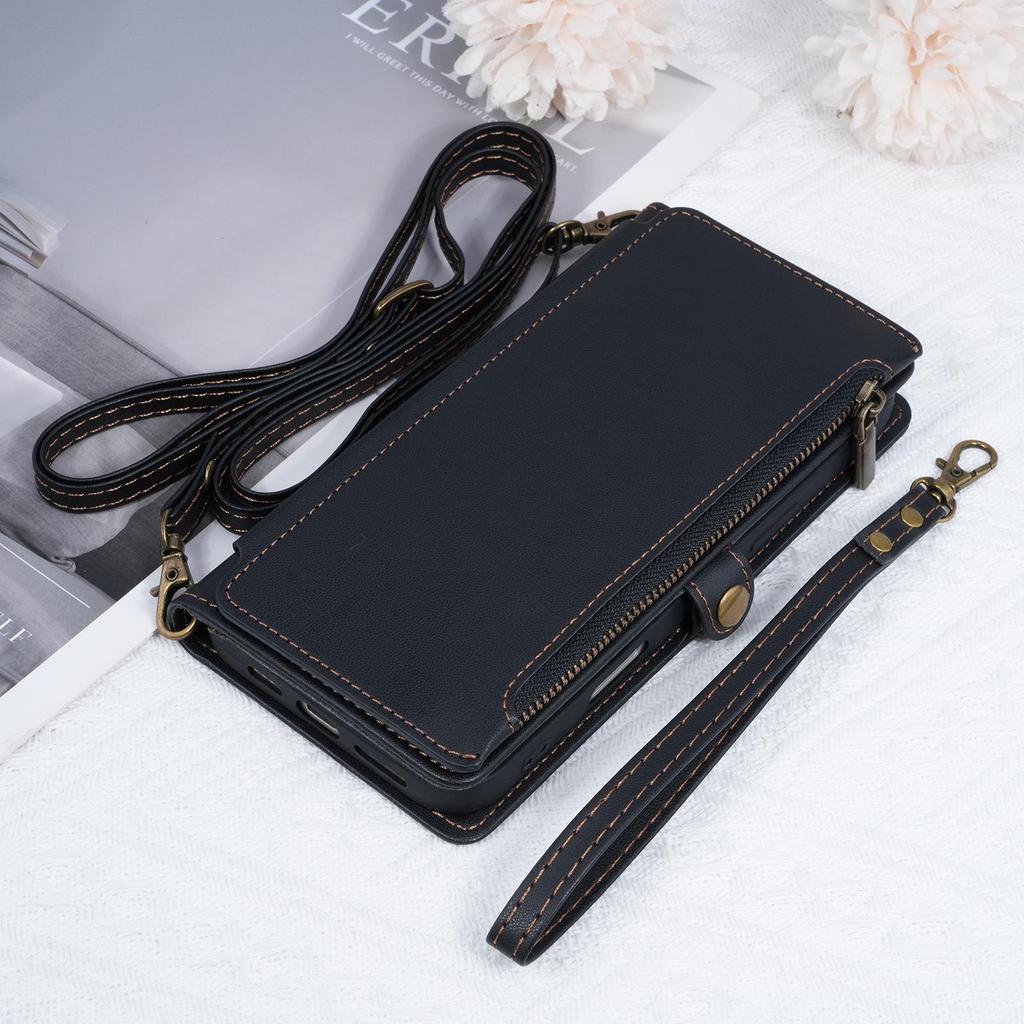 IPhone17 Retro Etui Portfel Skórzany na Ramię ze Sznurkiem i Miejscami na Karty