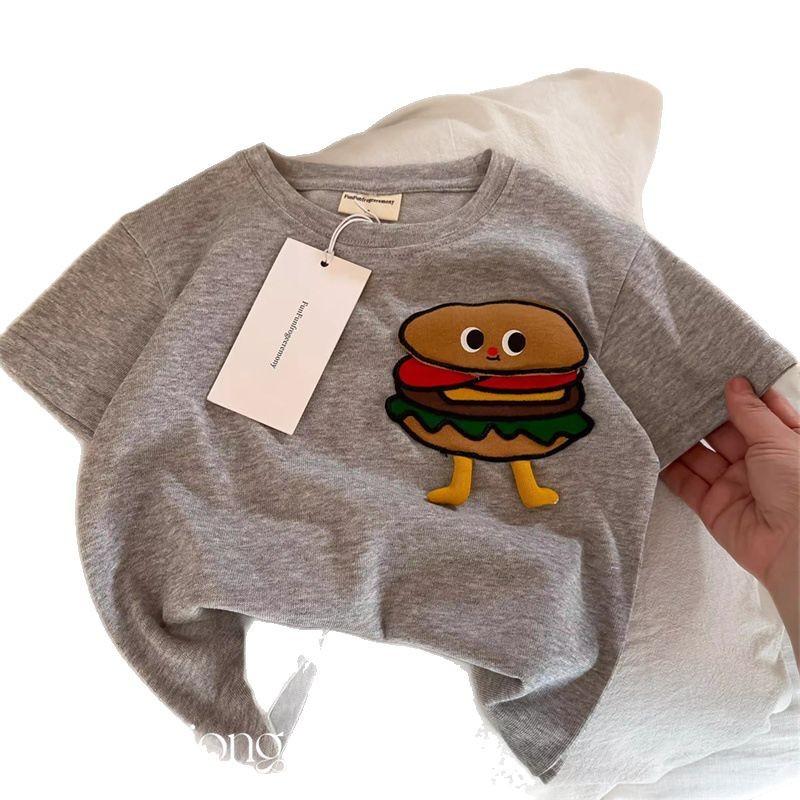 Kids Summer Short Sleeve T Shirt with 3D Fries and Burger Print for Boys and Girls