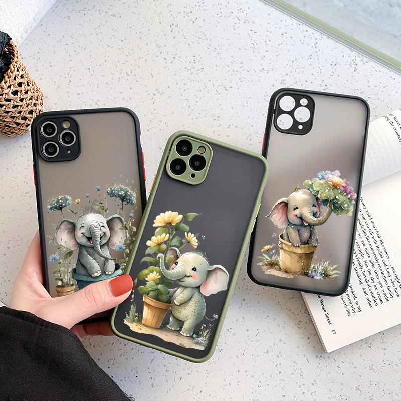 Süßes Cartoon-Elefanten-Tier und Topfpflanze Handyhülle für iPhone 16 15 14 Plus 13 12 Mini 11 Pro MAX XS XR X 7 8 Plus Hülle