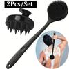 2 Pezzi Spazzola Raschiaschiena in Silicone Doccia Manico Lungo Pulizia Profonda Corpo Esfoliante Massaggio Setole Morbide Doppia Faccia