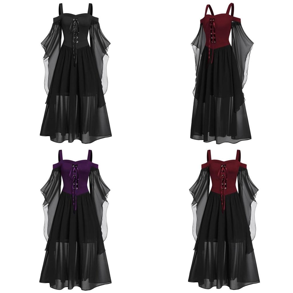 Enigmatic Halloween Witch Dress Cosplay Costume Gothic Off Shoulder Design