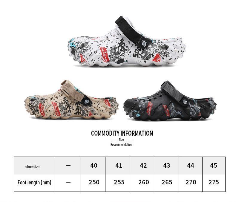 Sandale EVA cu talpă groasă și imprimeu graffiti pentru bărbați: Încălțăminte versatil cu găuri pentru vad și plajă