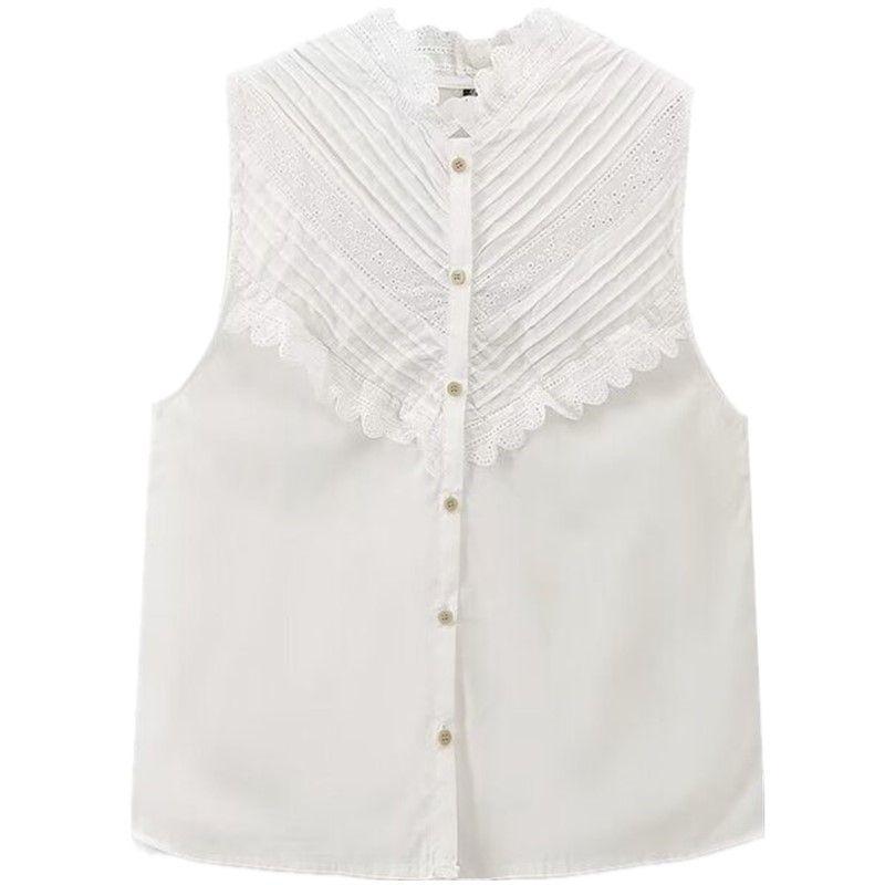 

Fashion Style 2024 Summer New Arrival Women s Clothing Stylish Easiest for Match Slim Looking Sleeveless Lace Trim Tops 7961742 White L