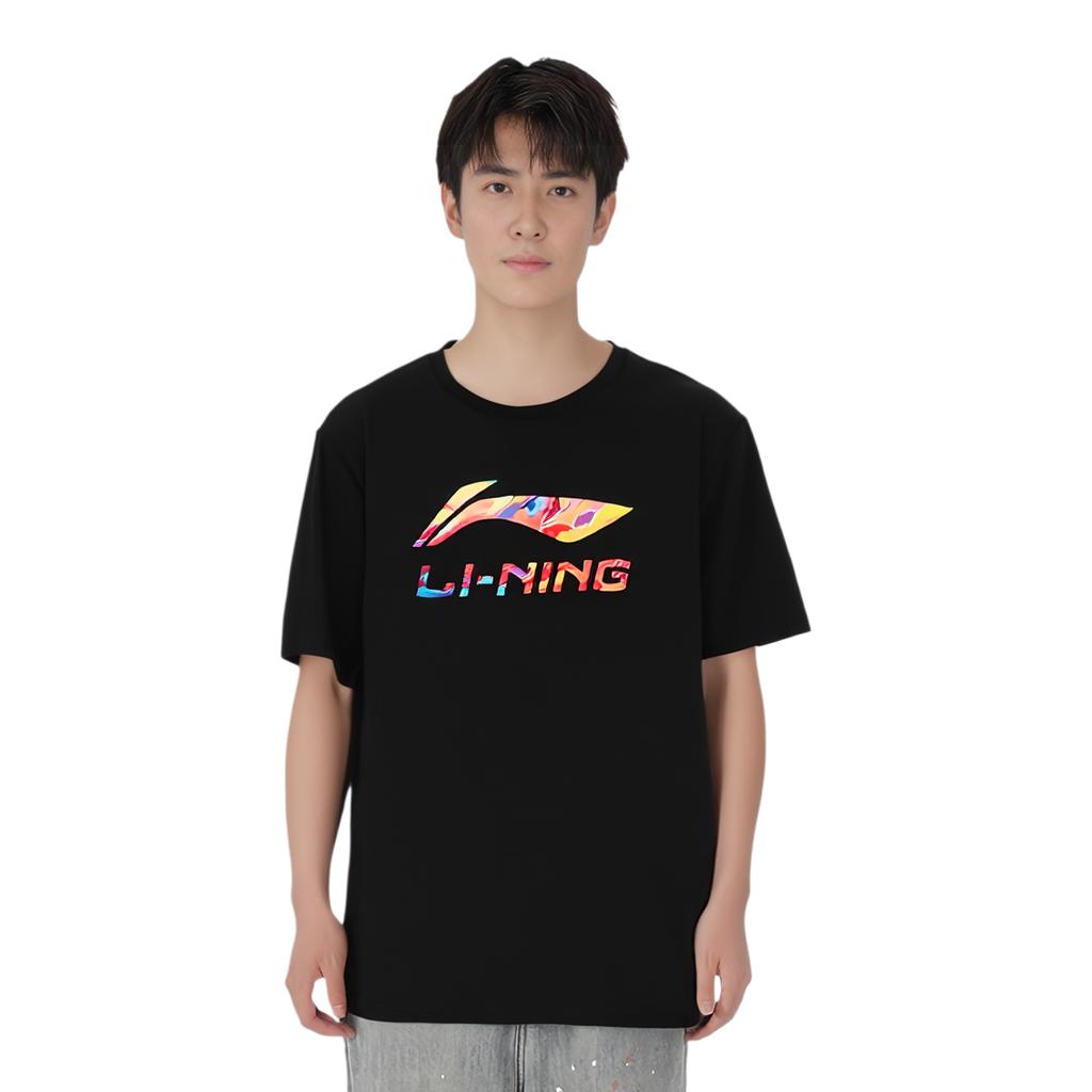 Li-Ning Letter Print Loose Round Neck Short Sleeve T-Shirt Unisex Tops Black AHSVA75-1