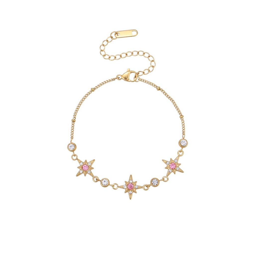 Landy Waterproof Polaris Star Moon Double Chain Bracelet Stainless Steel Hypoallergenic Gold Plated Chain Bracelets for Party
