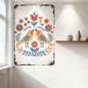Vintage Rustic Metal Tin Sign Folk Art Birds Flowers Design White Background with Rusty Edges for Home Bar Cafe Wall Decor