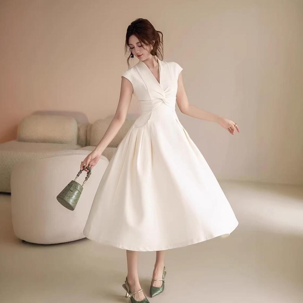 Robe d'été française élégante sans manches - Jupe midi à nœud torsadé avec design sexy