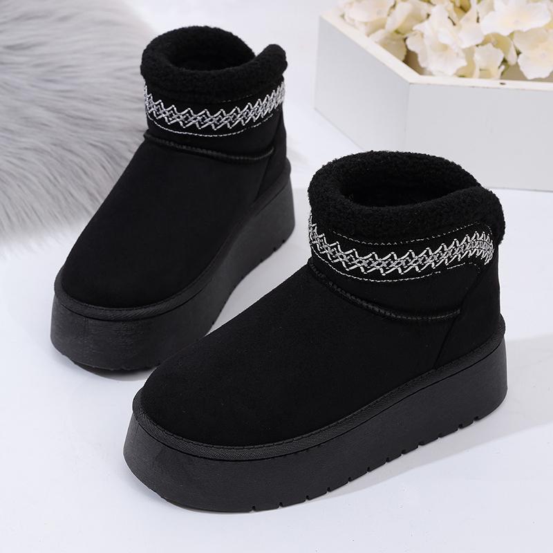 Fashion Vintage Chunky Platform Snow Boots Women Anti Slip Short Plush Warm Winter Boots Woman Comfort Thick Sole Plush Ankle Booties