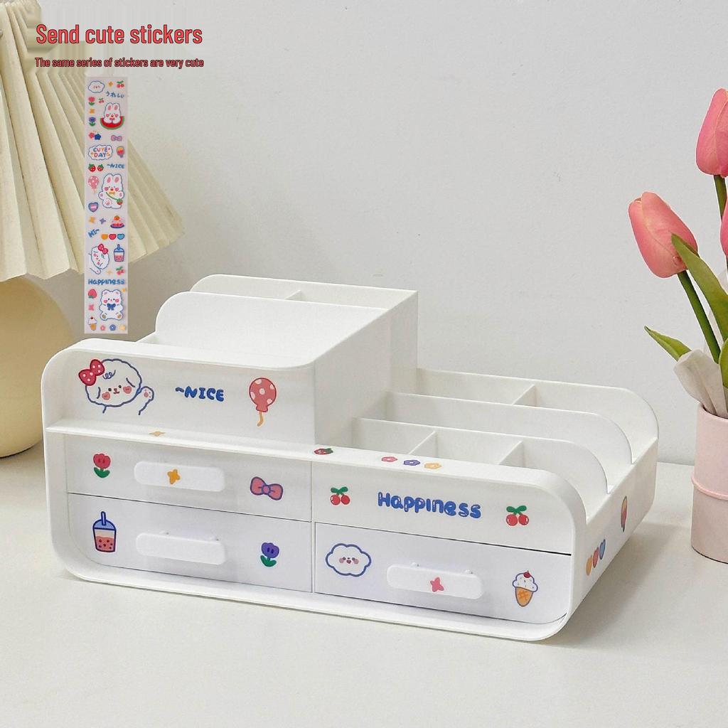 Pudełko z organizerem kosmetyków: Pyłoszczelny organizer na kosmetyki i produkty do pielęgnacji na biurko - Mieści maseczki, pomadki, pędzle i więcej