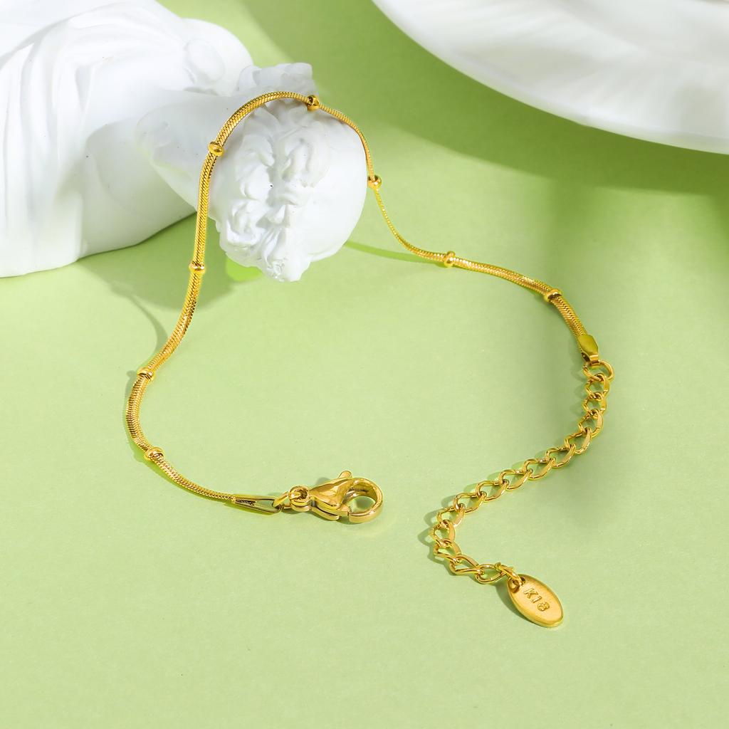 Minimalist Bead Bracelet for Women,Flat Snake Chain Stainless Steel Bracelets,Trendy Waterproof Jewelry Gift