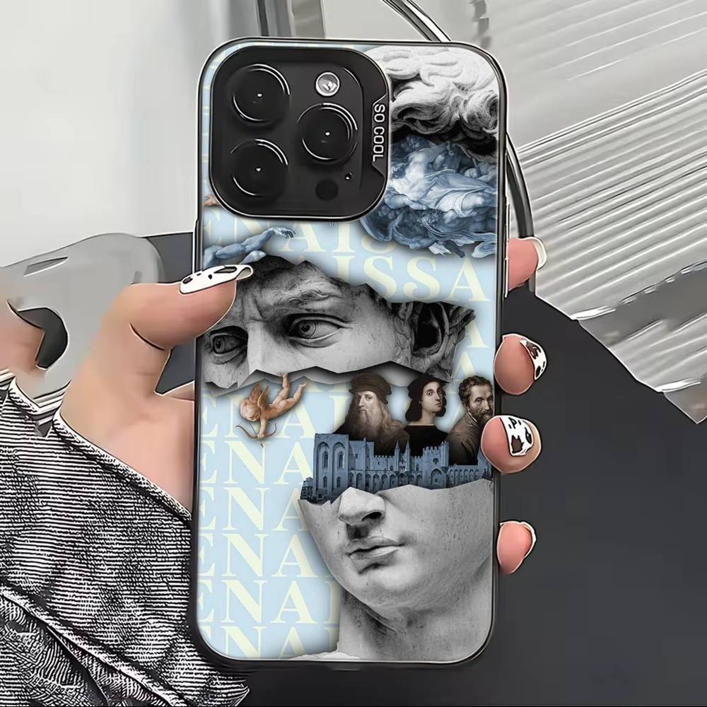 Custodia per Telefono Pittura Arte Rinascimentale R- Per iPhone 17,16,15,14,13,12,11 Plus,Pro Max,XS,Interno Placcato Argento Colorato