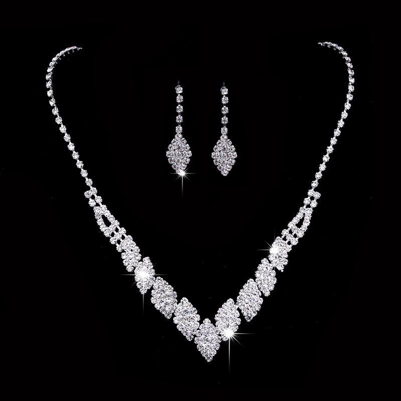 Korea Metal Claw Chain Rhinestone Wedding Necklace Bridal Necklace Earrings Jewelry Banquet Necklace Jewelry Set