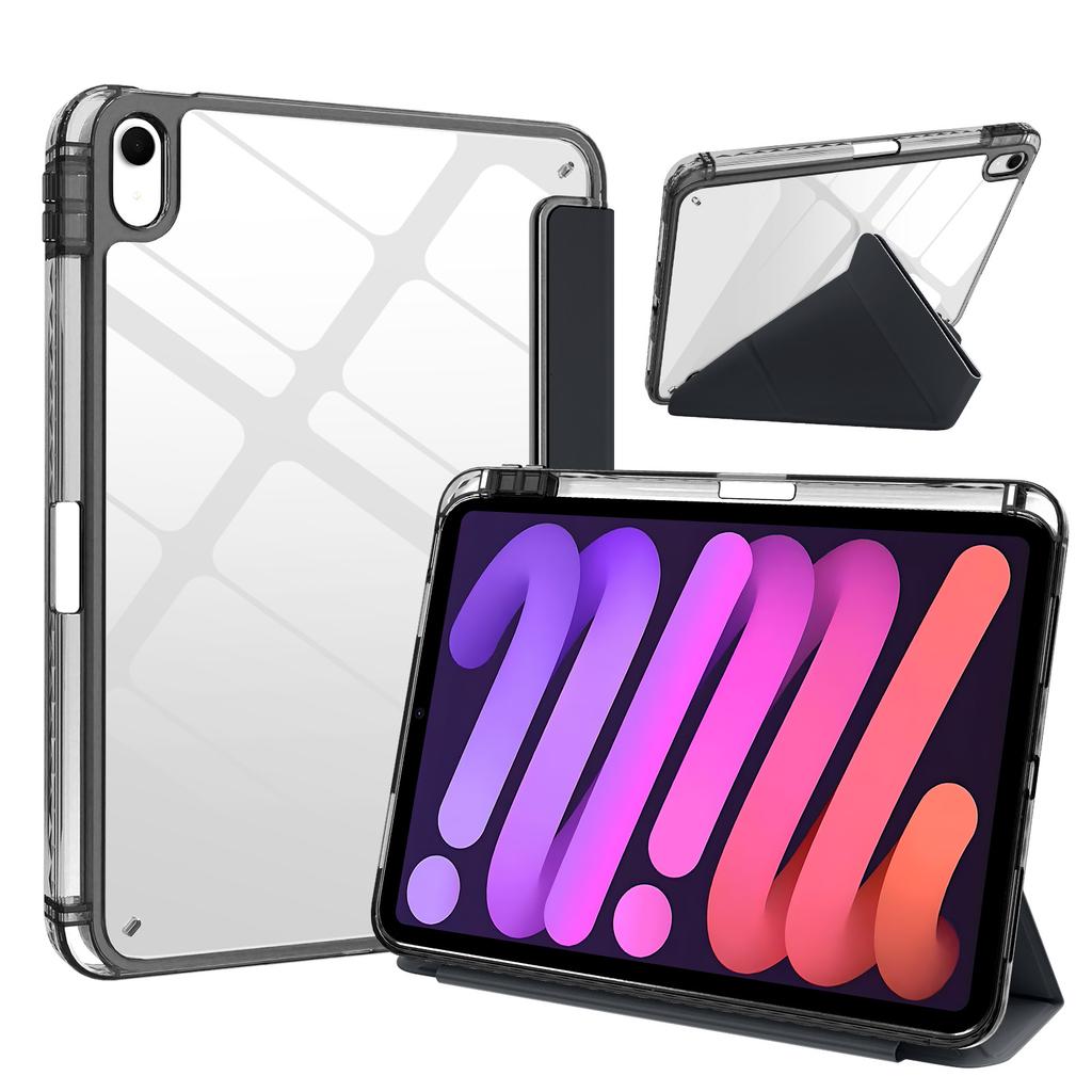 For iPad (2025)/iPad 10.9 (2022) Case Magnetic Closure Origami Stand Transparent Leather + TPU + Clear Acrylic Back Cover