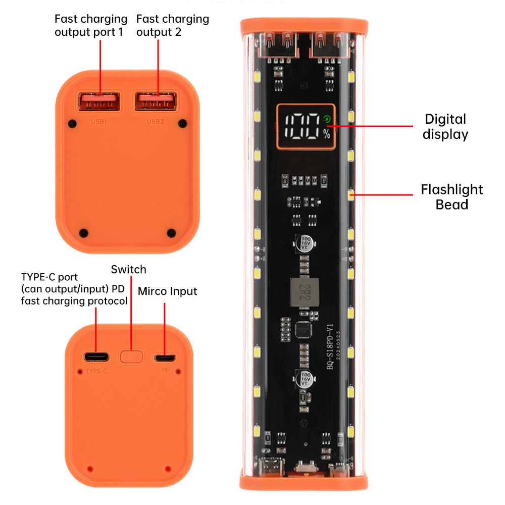 DIY 8pcs*18650 Power Bank Case No-welding Battery Box Mecha Transparent Shell Long Endurance Fast Charging Mobile Power Supply