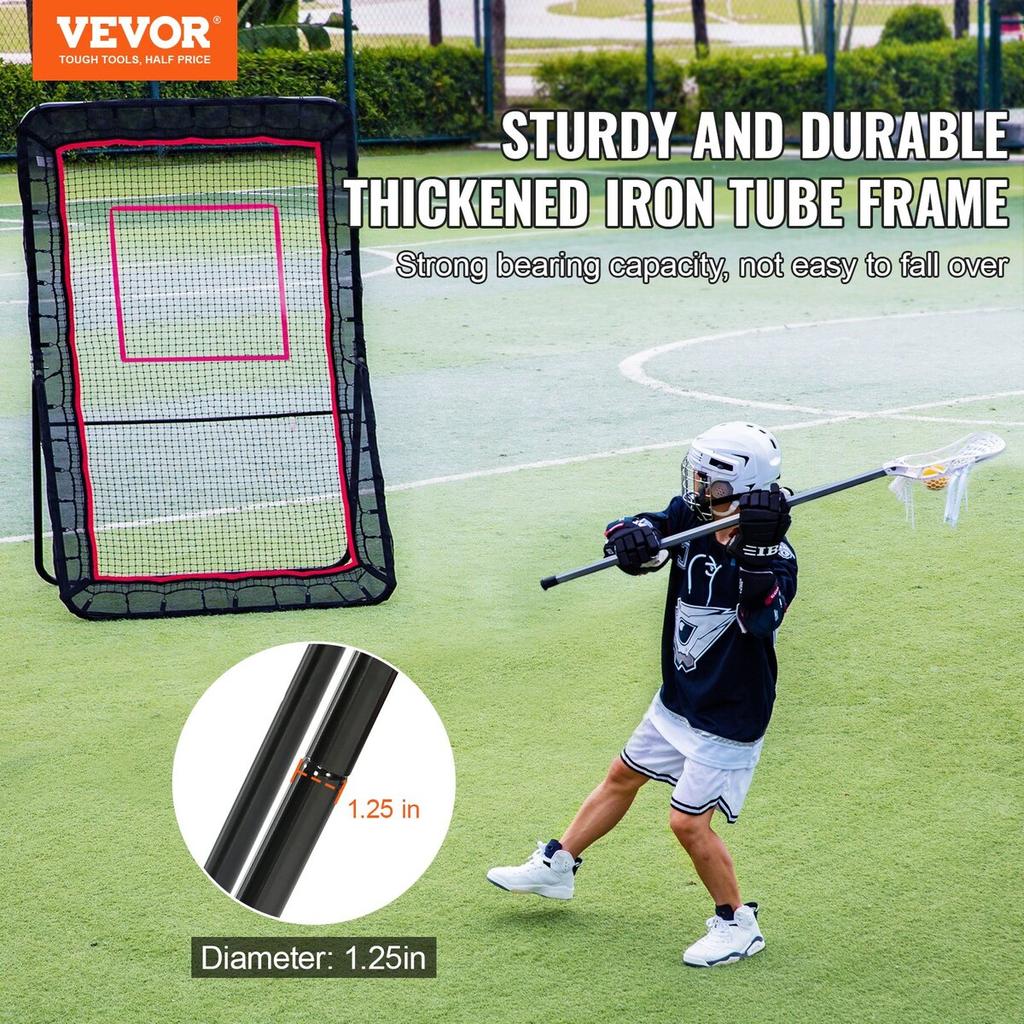 Lacrosse Rebounder for Backyard, 5x7 Ft Volleyball Bounce Back Net, Pitchback Throwback Baseball Softball Return Training Screen, Adjustable Angle