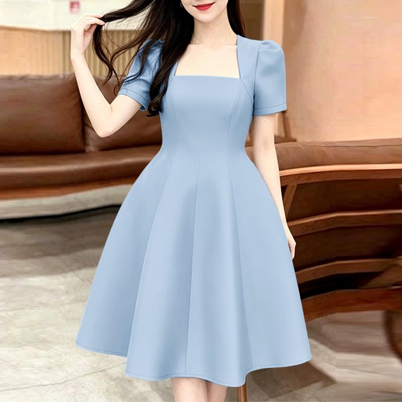 ZANZEA Women Elegant Square Collar Casual Short Sleeve A-Line Dress S