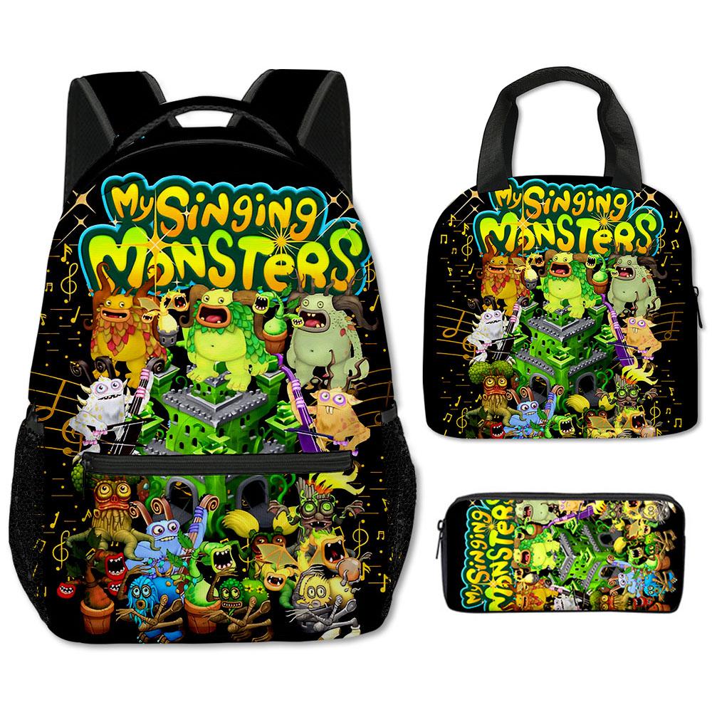 Classic Popular my singing monsters 3D Printed 3pcs/Set School Bags Travel Notebook Backpack portable Lunch bag Pencil Case