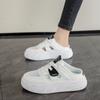 CRLAYDK Women's Mesh Sneakers Platform Slip On Hollow Out Mules Backless Low Top Walking Shoes for Summer White Casual Clipper
