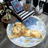 Lion Waves Stars Round Area Rug,Carpet Rug for Living Room Bedroom Sofa Playroom Decor,Non-slip Floor Mat