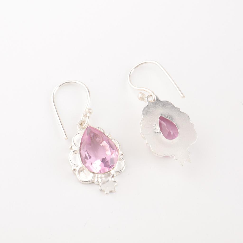 Morganite Gemstone 925 Sterling Silver Handmade Jewelry Statement Earrings 1.6" EE-163-5