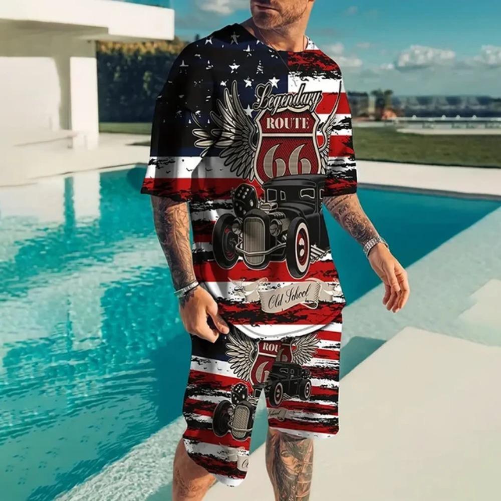 Men's King Printed Crewneck T-Shirt Fashion New 2024 Men's Short Sleeve Shorts 2-Piece Summer Outdoor Street Activity Suit