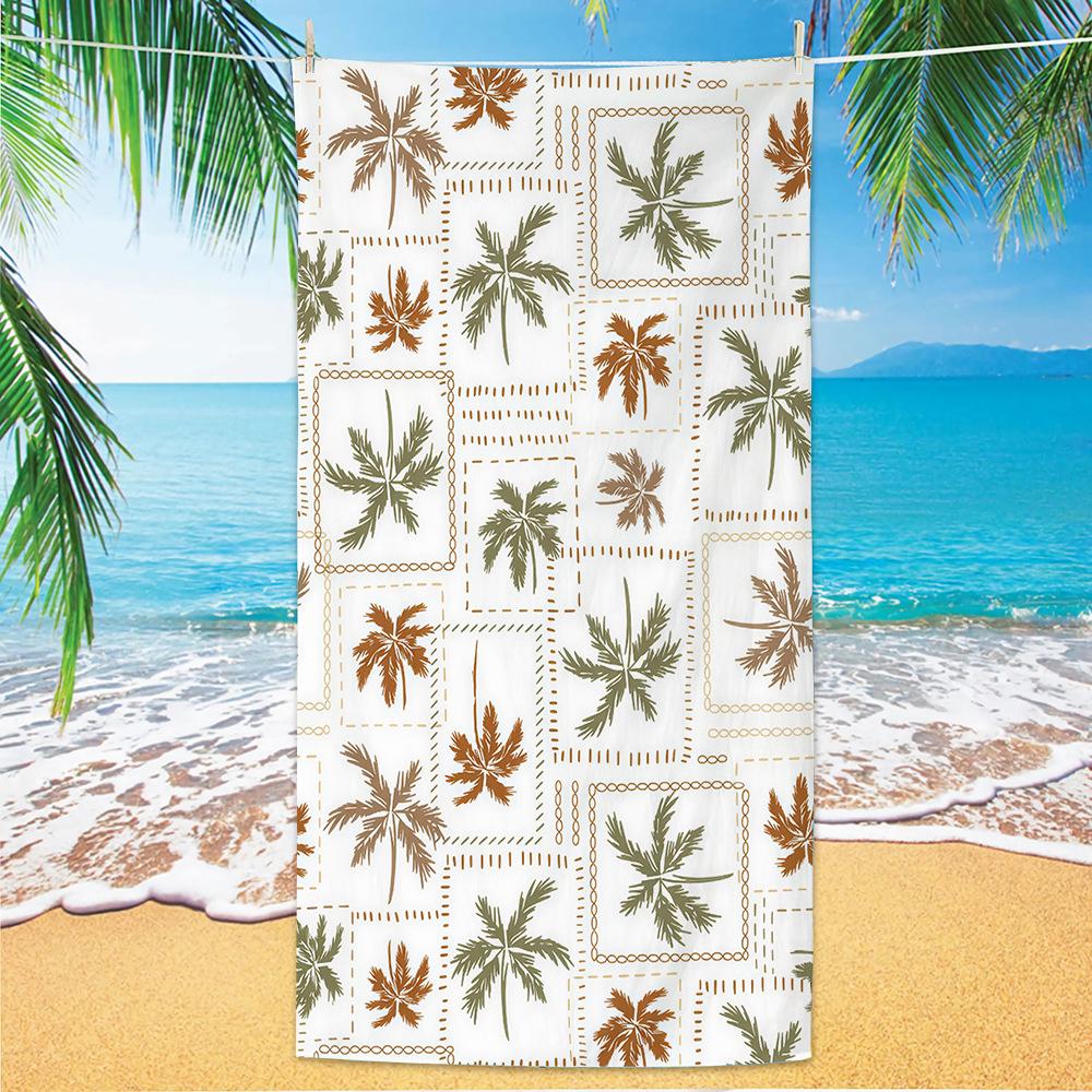 Light Blue White Vertical Stripe Island Palm Sailboat Beach Towel Quick Dry For Seaside Pool Weekend Camping Activity