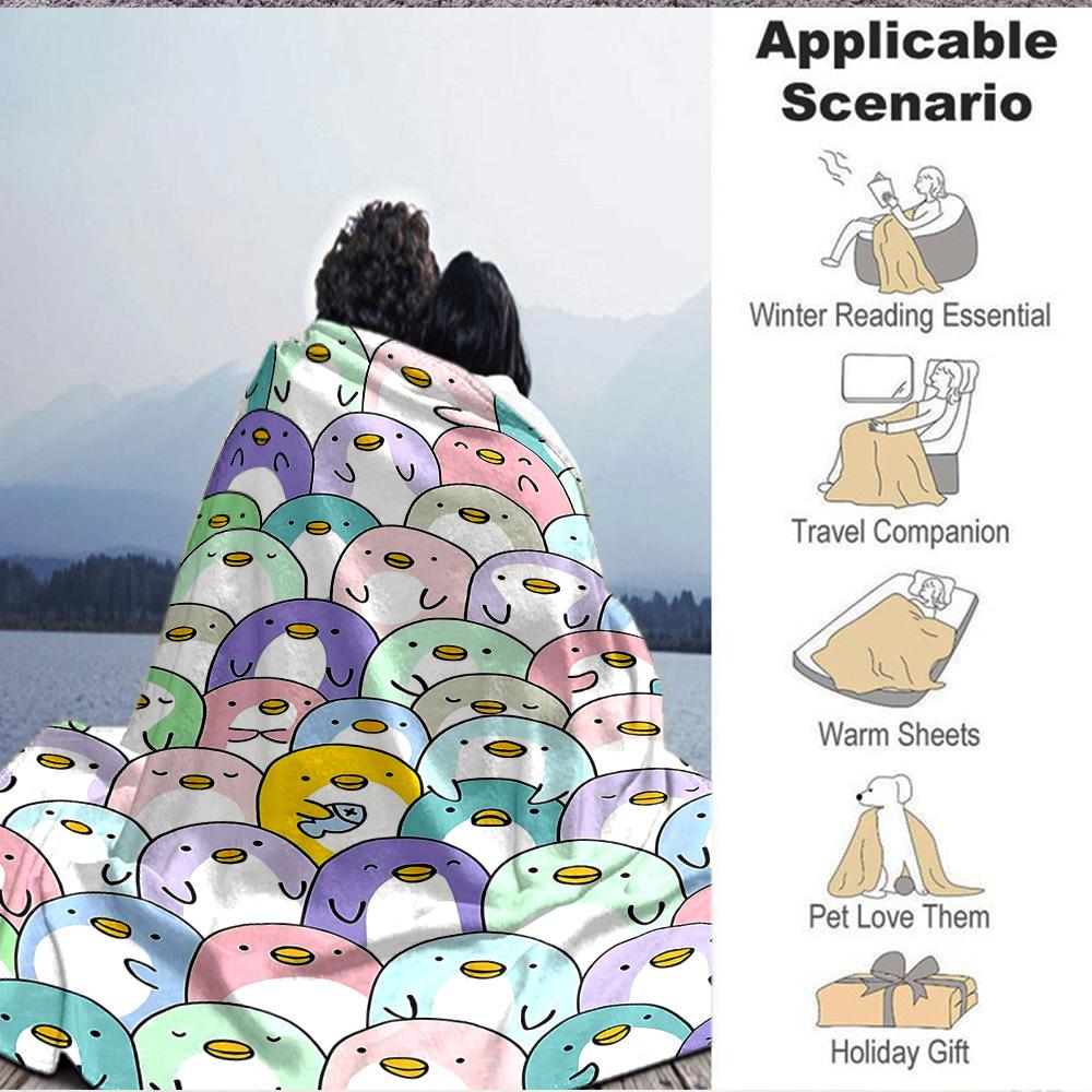1pc Penguin Parade Blanket, Lightweight Flannel Throw Blanket For Sofa, Bed, Travel, Camping, Living Room, Office132