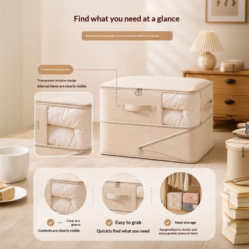 Nonwoven Fabric Clothes Storage Organizer With Clear Window Sturdy Handles Large Capacity For Closet Bedding Storage