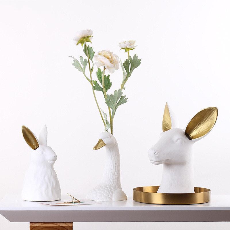 Ceramic Rabbit Head Vase White Swan Pots Porcelain Flower Figurines Hydroponic Vases for Weddings Home Decoration Ceramic Vase