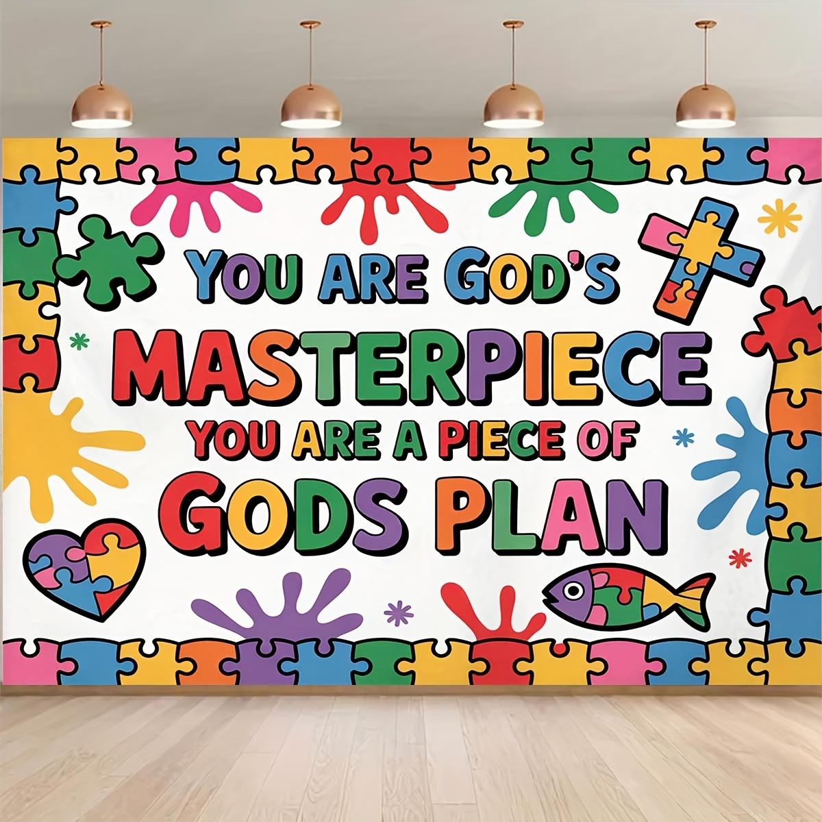 1 piece religious inspired photography background banner - You are God s masterpiece puzzle design 150X100