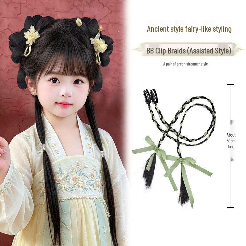 Girls' Hanfu Wig: Ancient Headdress, Children's Bun Bow Updo