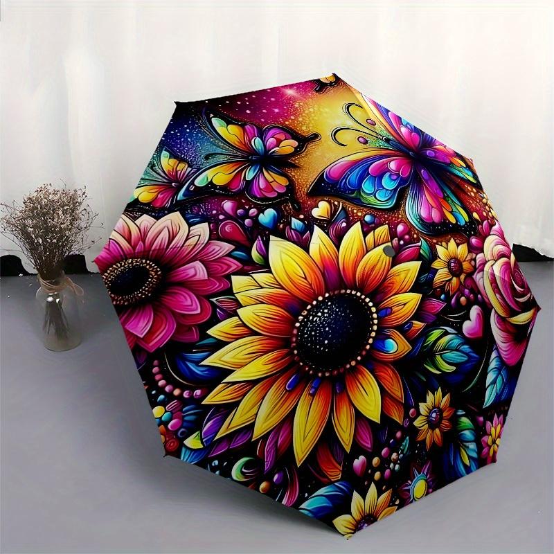 1pc Colorful Floral Mandala Umbrella with Plastic Handle,Suitable for All Seasons Home Travel Outdoor UmbrellaB1644