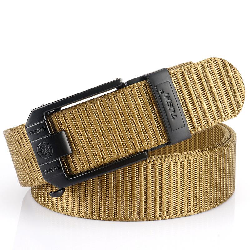 New Men'S Commuting Belt With Automatic Buckle Nylon Waistband, Outdoor Leisure Versatile Double-Layer Thick Belt