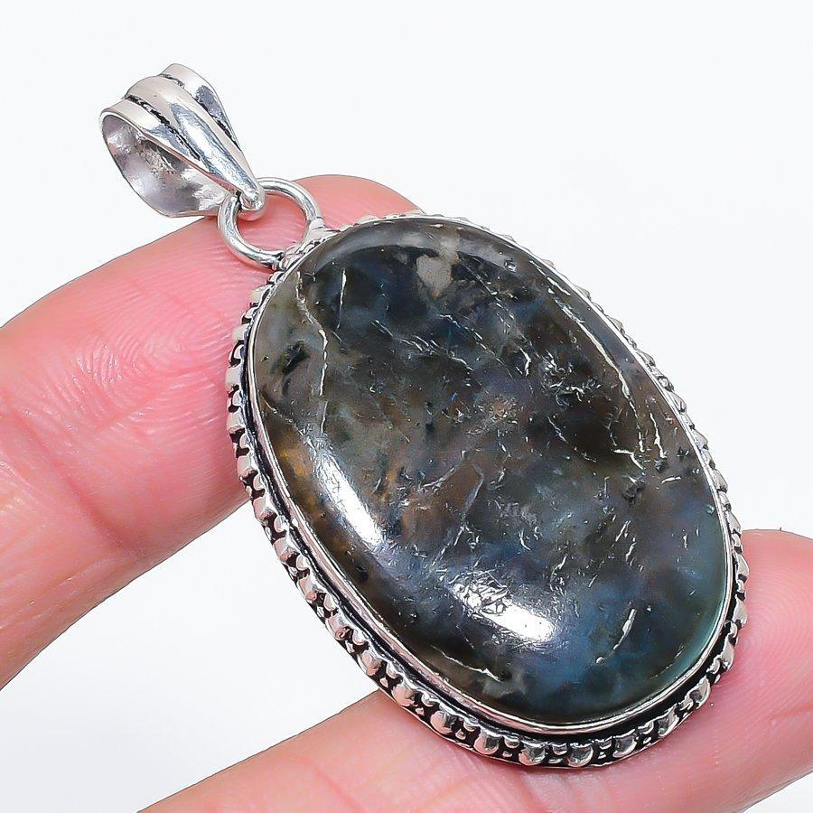 Natural Labradorite Gemstone 925 Sterling Silver Jewelry Pendant 2.21" a8V65