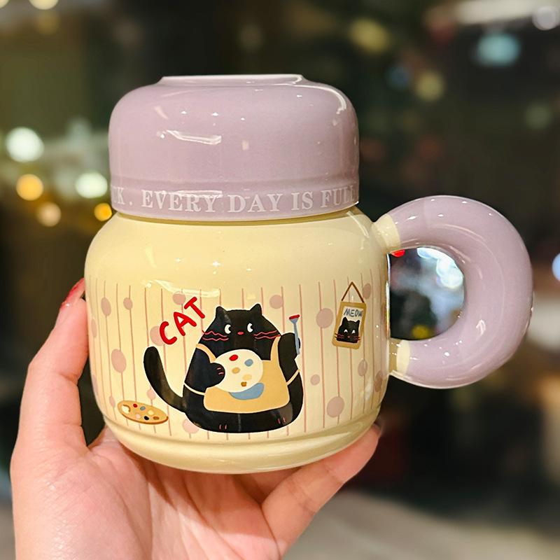

Cute Cartoon Animal Kettle Cup with Lid Girly Heart Ceramic Mug Milk Cup for Student Dormitory Souvenir 500ml