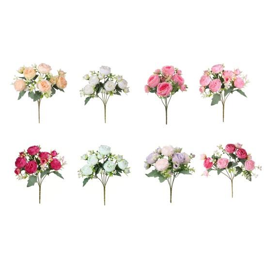 5-Head Artificial Peony Bouquet with Buds Realistic Faux Silk Peony Flower with Stem for Wedding Bridal Bouquet Floral Arrangement Table Centerpiece