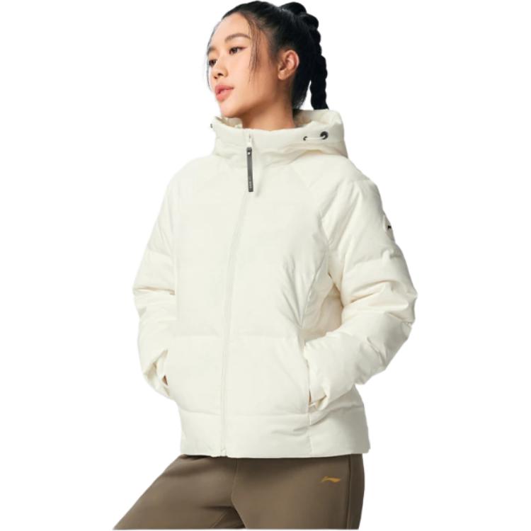 Li-Ning Fitness Series Hooded Zipper Solid Color Warm Down Jacket Women Outerwear AYMV198-4