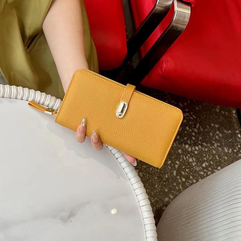New cowhide soft leather long wallet women s large-capacity wallet temperament clutch bag put mobile phone wallet жёлтый