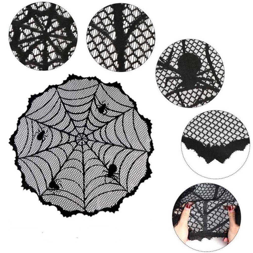 Round Spider Web Tablecloth Black Spiderweb Lace Tablecloth Table Runner   Halloween Decoration