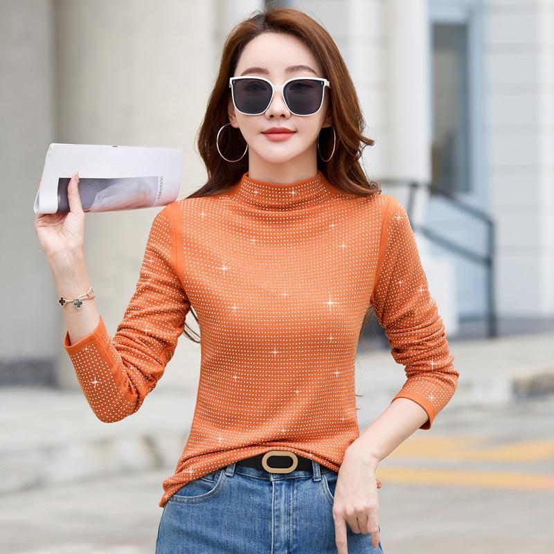 Spring and Autumn Women's Blouse Thickened Hot Drill Half-high Neck Long-sleeved Blouse Women's Bottoming Shirt