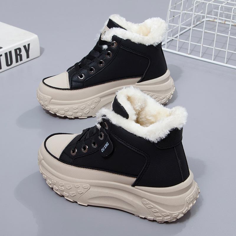 Winter High Top Sneakers Elevated Shoes Women Casual Lace Up Thickening Warm Sport Shoes Leisure Trainers Run Shoes