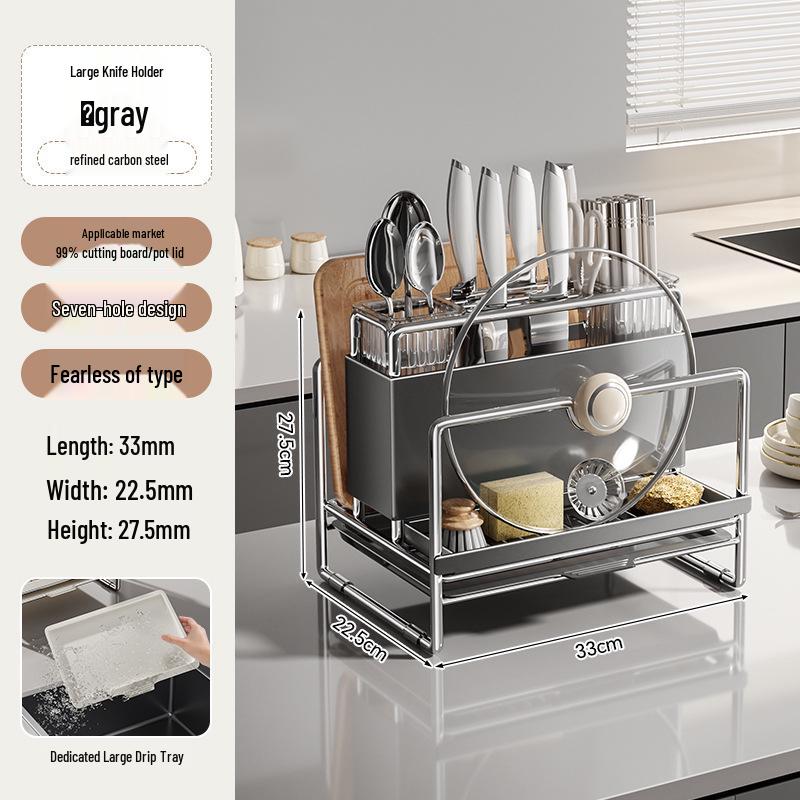 Stainless Steel Knife and Utensil Holder with Cutting Board Rack