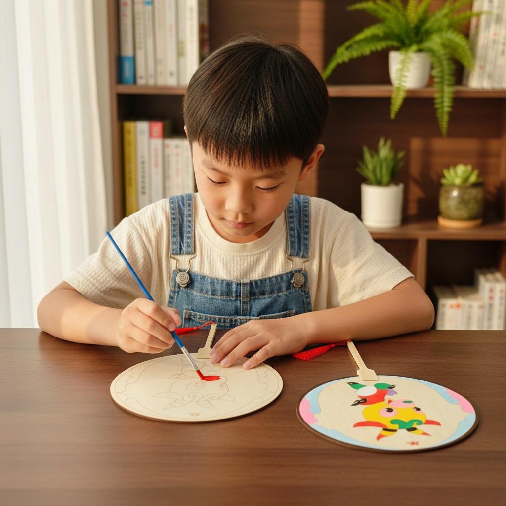 Chinese Zodiac DIY Wooden Fan: Children's Coloring Kit for Creative Parent-Child Interaction