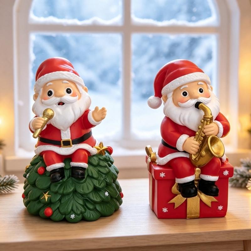 Christmas Figure with Santa Theme for Desk Shelf Hallway and Window Display Holiday Gift Accent Indoor Home Use